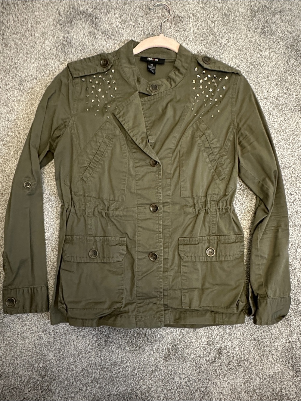olive studded utility jacket